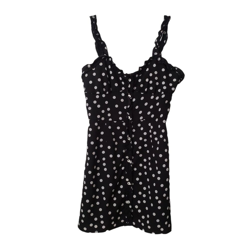 DDWM WOMAN Black Dress with White Polka Dots Size Small Button Down Sundress